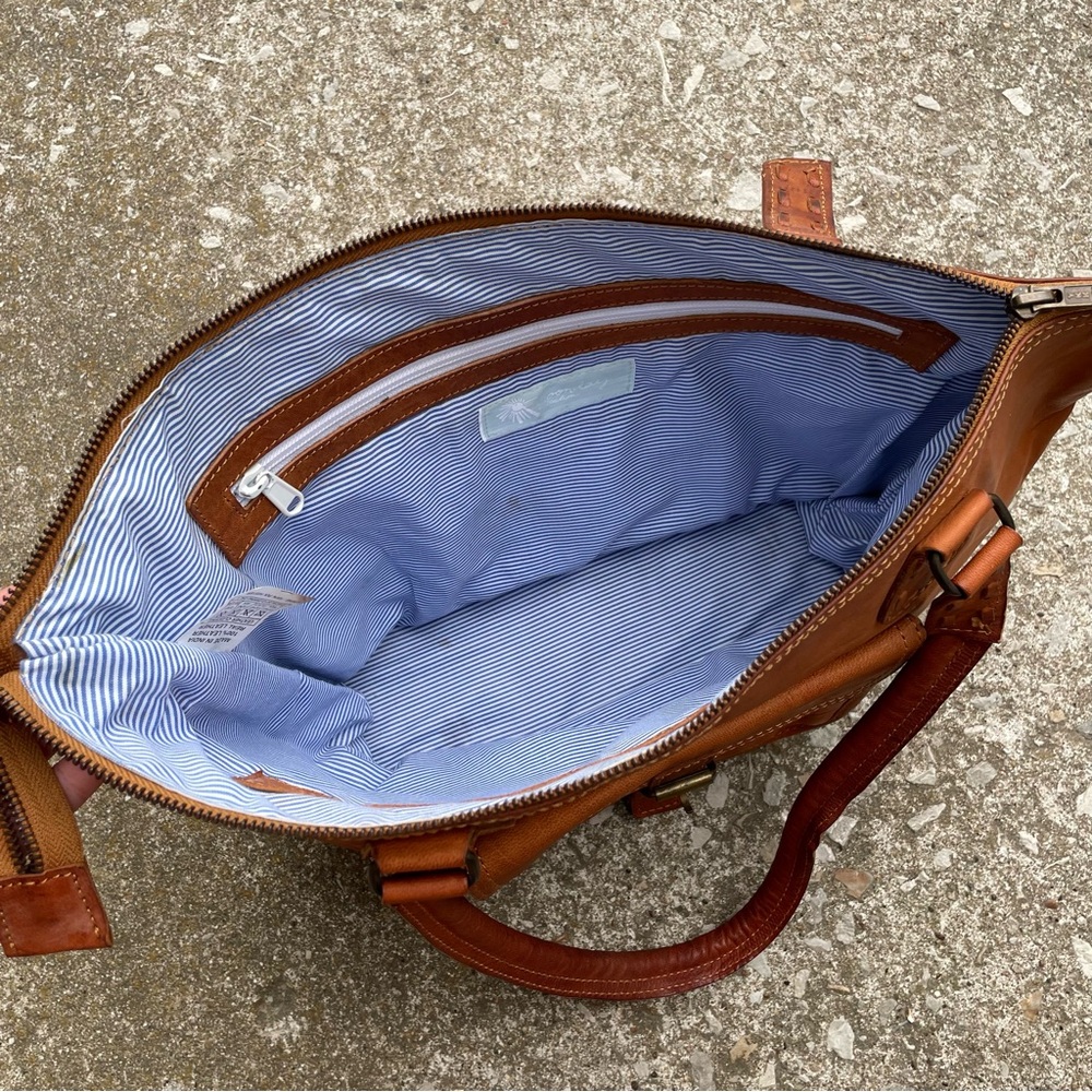 Noonday Collection | Genuine Leather Brown Boho Shoulder Tote Bag - Picture 7 of 12
